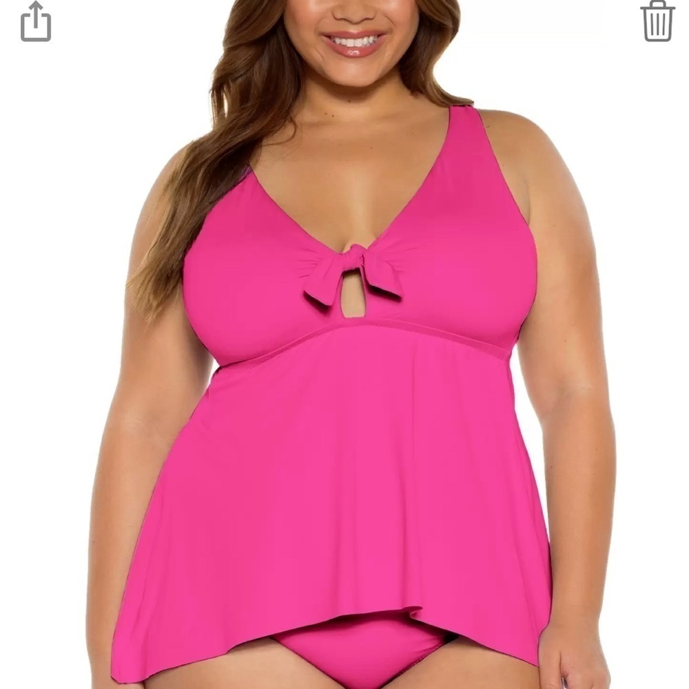 BECCA Women's Pink Stretch Removable Cups Color Code Tankini Top 3X swimwear